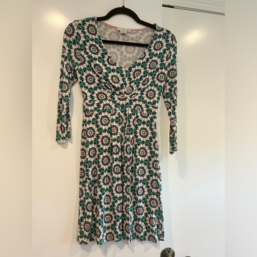 Boden Womens Size 4 Floral Green Geometric Mandela Gathered Tunic Dress - Picture 2 of 10